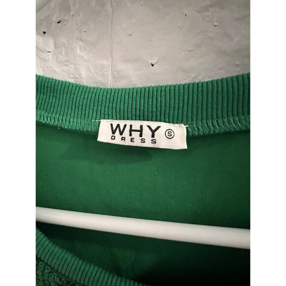 Why Dress Green Sequin Grinch Mini Dress/tunic Oversized T Shirt Dress Sz S - Picture 5 of 8